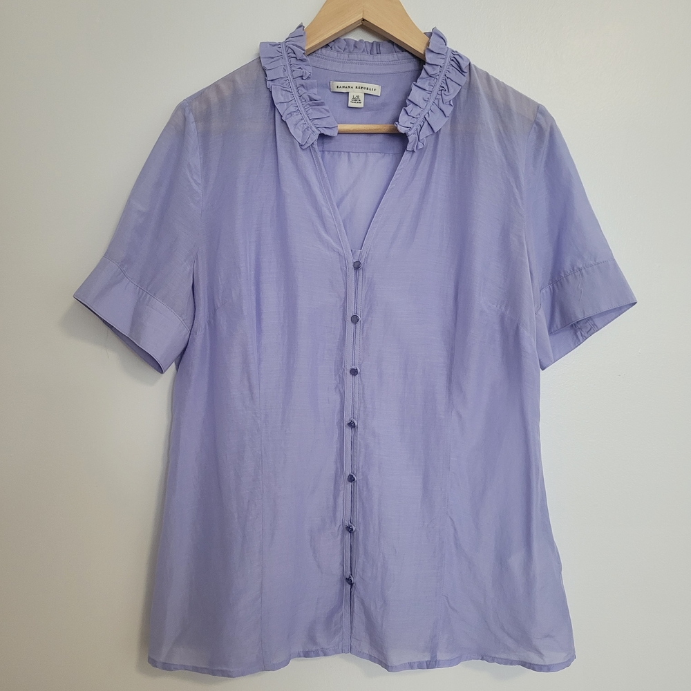 Banana Republic Lavender Ruffle Collar Button-Front Silk Cotton Blouse M